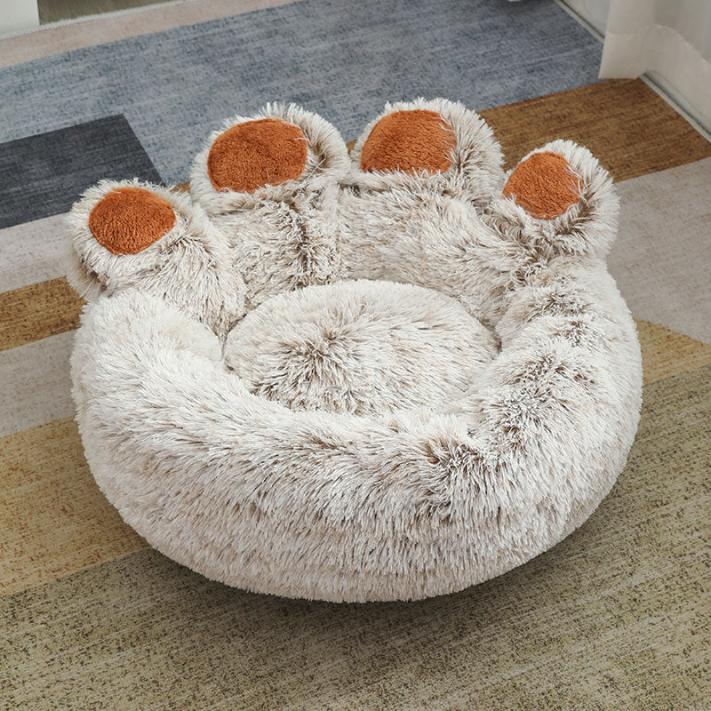 Fluffy calming dog bed - top view showing deep cave design